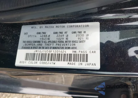 2015 Mazda Mazda6 I Sport z USA, uszkodzony, nr VIN JM1GJ1U58F1201624